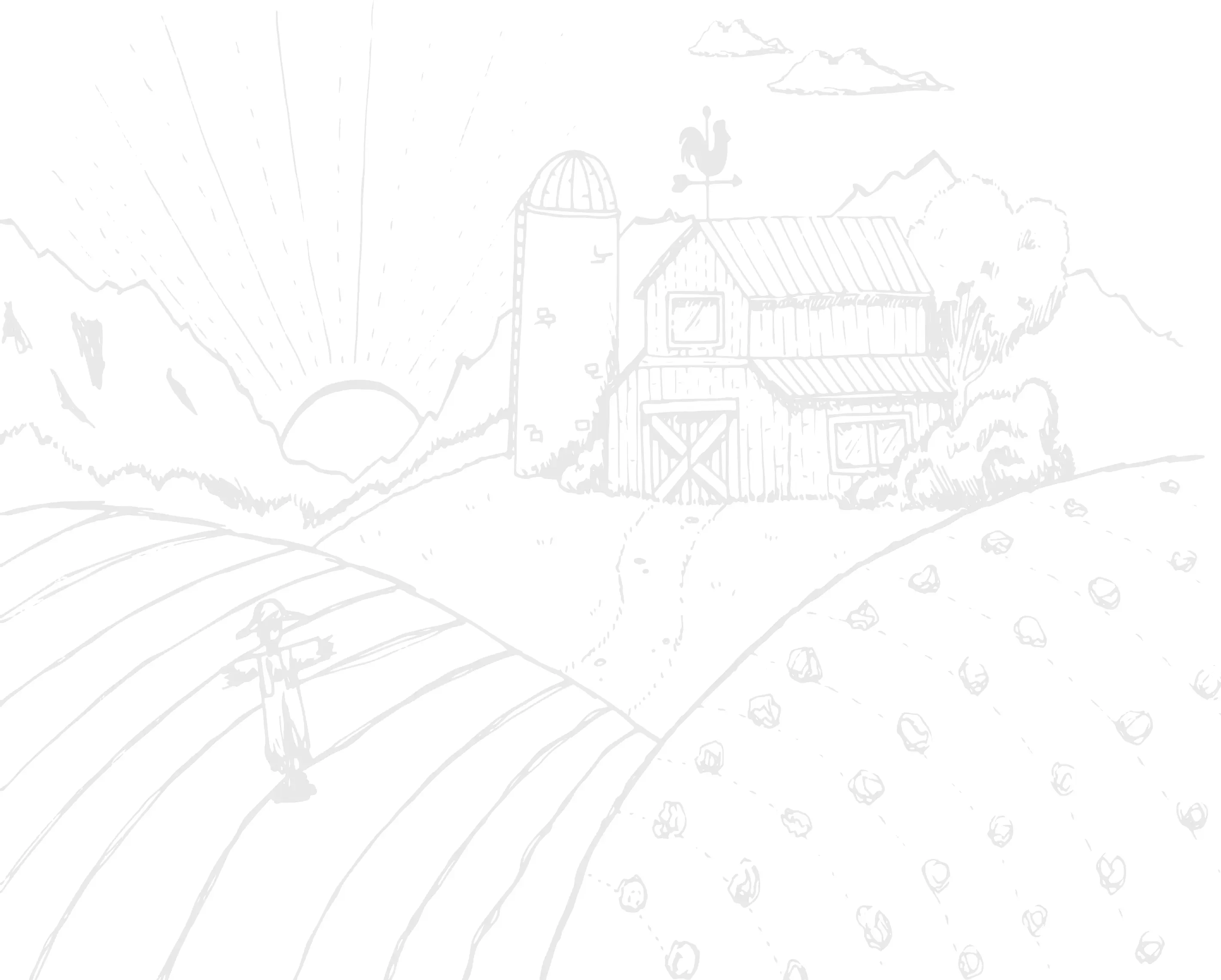 Ilustracja gospodarstwa na tle zachodzie słońca